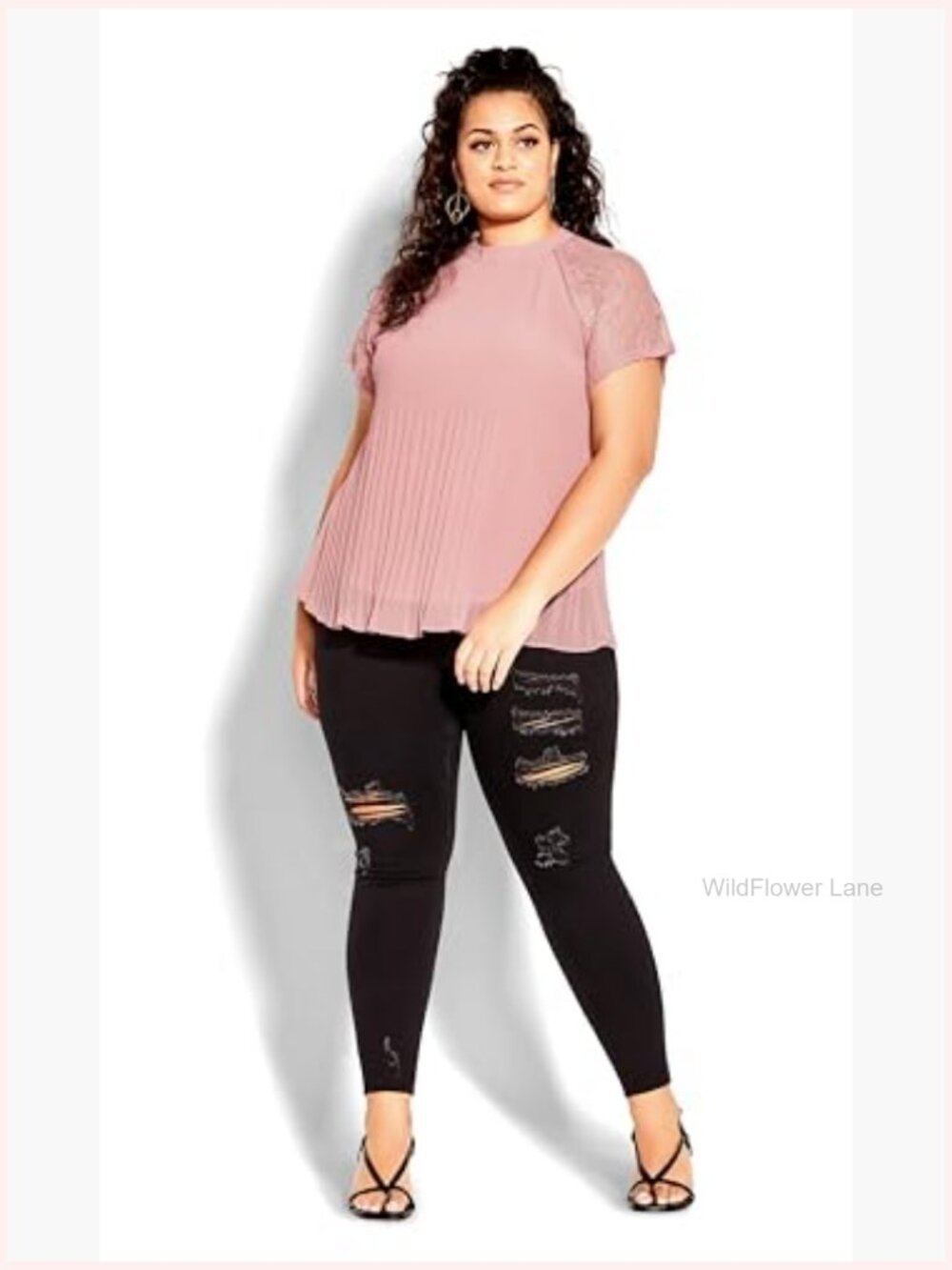 Plus Size Lace Trim Short Sleeve Blouse Pullover Top - Picture 3 of 6